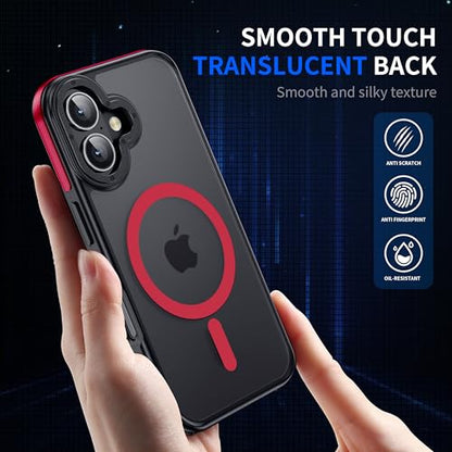 Strong Magnetic Case for iPhone 16 [5X Military-Grade Protection] Compatible with fit MagSafe Shockproof Slim Thin Cover 6.1 inch 16 Phone case, Red Bumper - color: A6-Red Bumper, size: iPhone 16(6.1")
