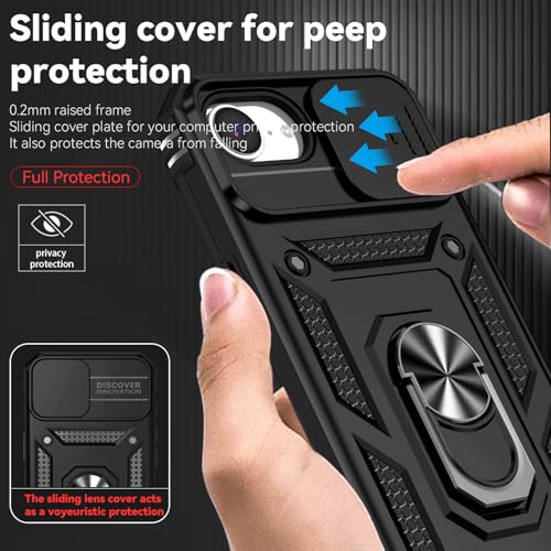 for iPhone 17E / iPhone 16E Case, with Camera Lens Cover HD Screen Protector, Dual Layer Military-Grade Drop Tested Magnetic Ring Holder Kickstand Protective Phone Case for iPhone 16E / 17E (Black) - color: Black with camera cover Military-Grade 2nd gen