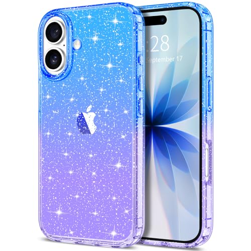 Hython for iPhone 17 Case Glitter, Clear Glitter Sparkly Shiny Bling Sparkle Cute Cover, Anti-Scratch Soft TPU Slim Fit Shockproof Protective Phone Cases for Women Girls, Gradient Blue/Purple - color: Gradient Blue/Purple, size: For Iphone 17 - 6.3 Inch
