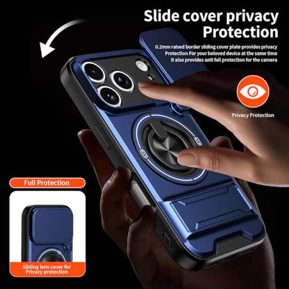 Dssairo for iPhone 17 Pro Max case with 360°Rotation Magnetic Ring Compatible with MagSafe Slide Camera Cover Foldable Stand Military-Grade Shockproof Protective case (Blue, iPhone 17 Pro Max) - color: Blue, size: iPhone 17 Pro Max