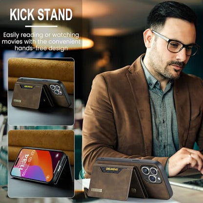 Leather Wallet Phone Cases Compatible with iPhone 15 Pro Case with Card Holder Men 6.1'' 2 in 1 Detachable Back Cover (Coffee, IP 15 Pro) - color: Coffee, size: IP 15 Pro