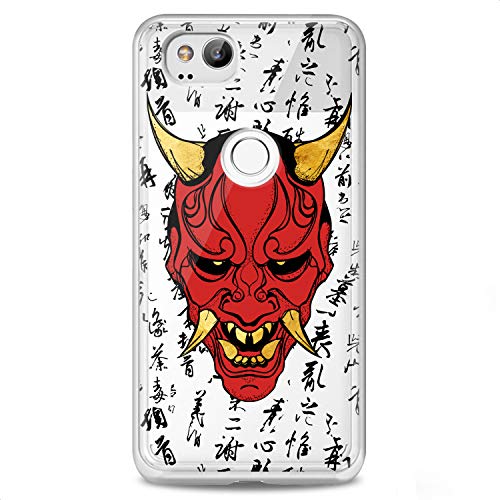 TPU Case Compatible for Google Pixel 9 8 Pro 7a 6a 5a XL 4a 5G 2 XL 3 XL 3a Devil Clear Print Red Design Samurai Soft Face Slim fit Horns Man Cute Golden Fangs Flexible Silicone Head - color: Devil Mask