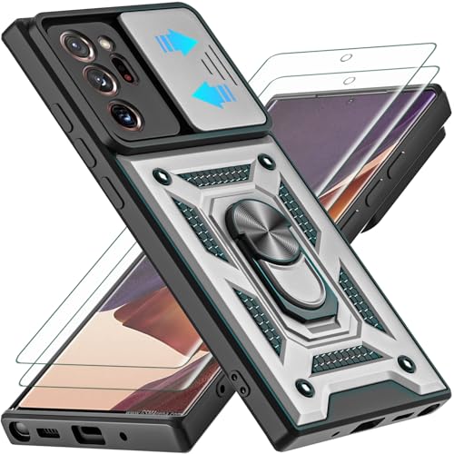 for Galaxy Note 20 Ultra Case, with Self Healing Flexible TPU Screen Protective [2 Pack] & Slide Camera Cover, 360°Rotation Ring Kickstand [Military Grade] Case. (Silver) - color: N-Silver