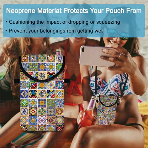 Neoprene Cell Phone Sleeve Pouch Case Bag with Crossbody Strap Neck Lanyard for Women 7.5 X 4.3 in Bohemian Style - color: Bohemian Style 1