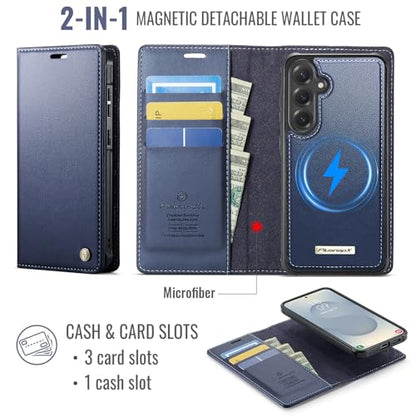 for Samsung Galaxy S25 Plus 2in1 Detachable Wallet Case, Deep Blue | Compatible with Magsafe, Magnetic, RFID Blocking Card Holder, Shockproof, Kickstand, Wireless Charging, PU Leather Flip Cover - color: Deep Blue, size: Galaxy S25 Plus - 6.7"