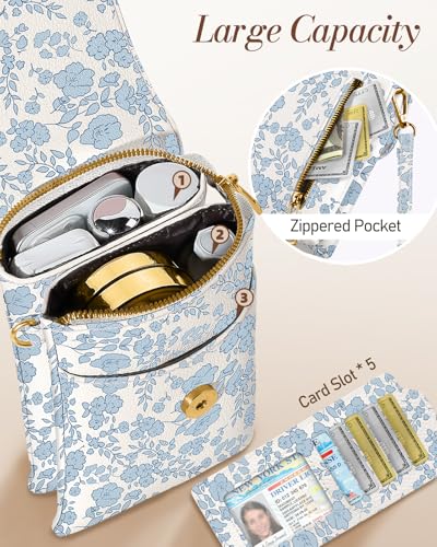 Small Crossbody Phone Purse for Women | Card Slots, Leather Cell Phone Wallet, Adjustable Shoulder Strap, Cross Body Bag for Girls and Ladies, Cute Design - color: Blue Flower