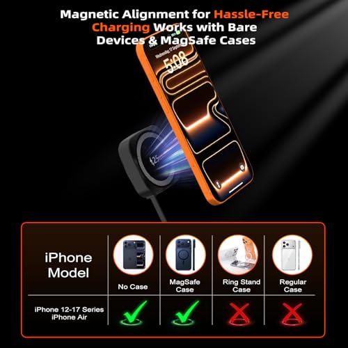 25W Magnetic Qi Fast Wireless Charging Pad, Slim Portable Wireless Charger with 0.7m Retractable USB-C Cable for iPhone, Samsung, Google Pixel, AirPods, 5 Colors(Black) - color: Black