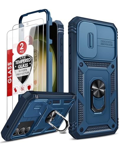 LeYi Compatible for Samsung Galaxy S23-FE Case: Galaxy S23 FE Phone Case with Screen Protector X2 & Slide Camera Cover, Samsung S23 FE Case Dual Layer Protective, Magnetic Stand for S23FE Case, Blue - color: Blue, size: Galaxy S23 Fe (6.4'')