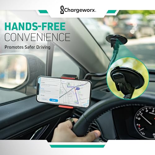 Car Phone Holder, Windshield Suction Cup Mount, 14.75” Flexible Gooseneck - style: Clamp with Suction