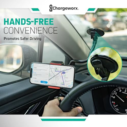Car Phone Holder, Windshield Suction Cup Mount, 14.75” Flexible Gooseneck - style: Clamp with Suction