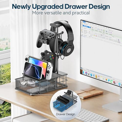 KDD Headphone Stand with Drawer - Headset, Controller Holder for Desk & Headset Stand with Phone Holder
