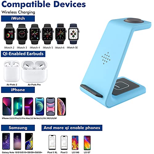 Wireless Charger Stand,YOCUNKER 3 in 1 Qi Fast Wireless Charging Station Dock for Apple Watch7/SE/6/5/4/3/2, Airpods Pro/3/2, iPhone 14/13/13 Pro/13 Pro Max/12/12 Pro/12 Pro Max/11/X/XR/XS Max (Blue) - color: Blue