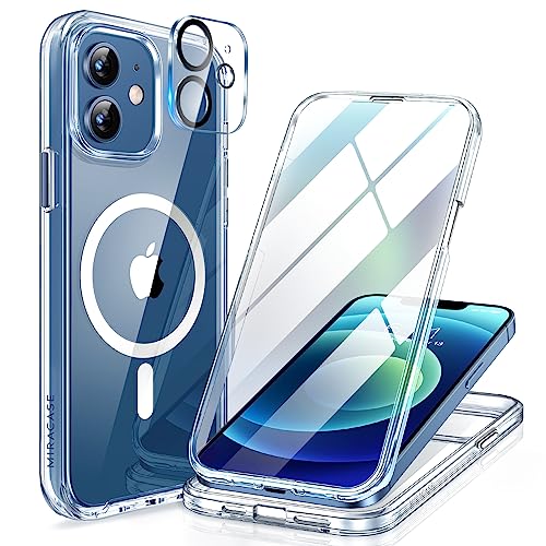 Miracase Magnetic for iPhone 12/12 Pro Case 6.1 inch, (Compatible with MagSafe) Upgrade Full-Body Clear Phone Bumper Case with Built-in 9H Tempered Glass Screen Protector, Magnetic Clear - color: Magnetic Clear, size: iPhone 12/12Pro