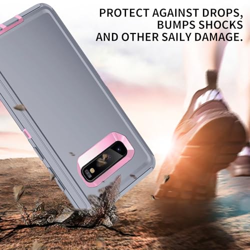 for Galaxy S10 Case,[Without Screen Protector] Heavy Duty Shockproof Dust/Drop Poof 3 Layers Full Bady Protection Rugged Cover for Galaxy S10,Grey/Pink - color: Grey/Pink