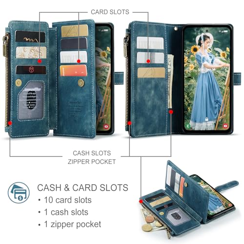 Samsung Galaxy S24 FE 5G Wallet Case with Card Holder Kickstand Magnetic Zipper Pocket Lanyard Strap Wristlet,Leather Flip Case Wallet for Galaxy S24 FE 6.7 Inch(Blue) - color: Blue, size: S24 FE 5G 6.7 Inch