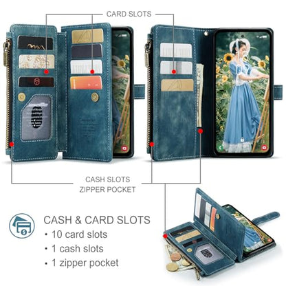 Samsung Galaxy S24 FE 5G Wallet Case with Card Holder Kickstand Magnetic Zipper Pocket Lanyard Strap Wristlet,Leather Flip Case Wallet for Galaxy S24 FE 6.7 Inch(Blue) - color: Blue, size: S24 FE 5G 6.7 Inch