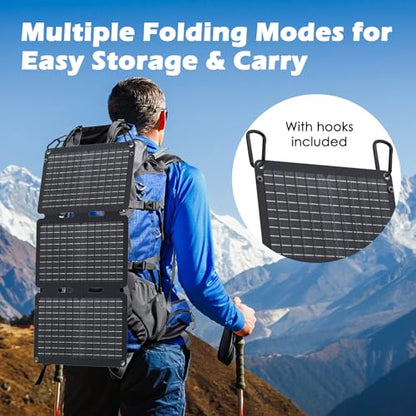 JIYHF Portable Power Station with 30W Foldable Solar Panel - 99.9Wh Backup Battery, 100W AC & 65W USB-C PD Fast Charging Ideal for Outdoor Work, Compatible with iPhone16 Series, iPad, MacBook, Laptop - style: P100 Black+30W