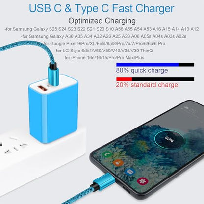 USB C Wall Charger, 20W Dual Port Fast Charging Block Android Phone Charger - color: Blue
