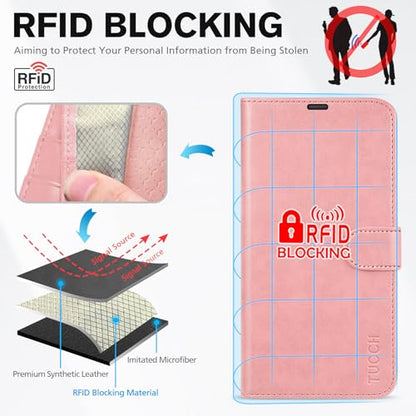 TUCCH Wallet Case for iPhone 17 (6.3") 2025, 4 Card Holders, Rose Gold | RFID Blocking, Viewing Stand, Shockproof TPU Shell, PU Leather, Magnetic Closure, Protective Folio Flip Cover - color: Rose Gold