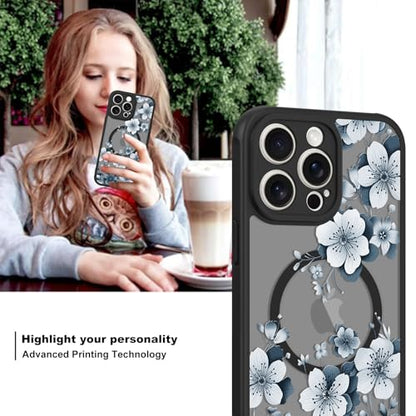Magnetic for iPhone 14 Pro Case,White Flower | [Compatible with MagSafe] Cute Fashion Translucent Matte Hard Back Shockproof Anti-Scratch Phone Case,Ink Flower - color: Ink Flower, size: iPhone 14 Pro