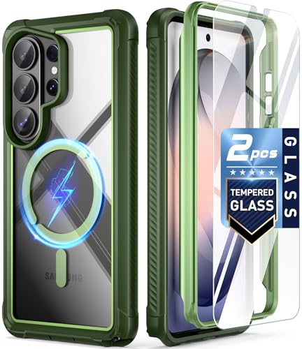 Poetic Guardian MagPro Case for Galaxy S26 Ultra 6.9", MagSafe Compatible | 20FT Mil-Grade Drop Tested | 2 Tempered Glass Screen Protector, Full Body Shockproof Phone Case for S26 Ultra, Green/Clear - color: Green, size: Samsung Galaxy S26 Ultra
