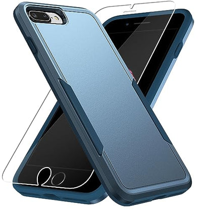 for iPhone 7 Plus Case,with Screen Protector,[Military Grade Drop Tested] Heavy-Duty Tough Rugged Shockproof Protective Phone Case for iPhone 8 Plus 5.5”, Blue - color: Blue