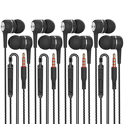 YNR 4 Pairs Wired Earbuds with Microphone & Volume Control, in Ear Earphones, Noise Islating High Definition, for 3.5mm Jack iPhone iPad iPod Samsung Google Devices (Black) - color: Black