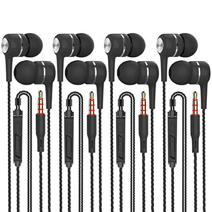 YNR 4 Pairs Wired Earbuds with Microphone & Volume Control, in Ear Earphones, Noise Islating High Definition, for 3.5mm Jack iPhone iPad iPod Samsung Google Devices (Black) - color: Black
