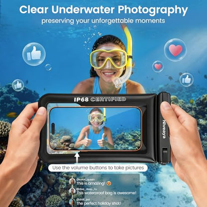 Niveaya IP68 Floating Waterproof Phone Pouch, 2 Pack Up to 8.5" | Water Proof Phone Case with Lanyard for iPhone 17 16 15 Pro Max,Touchscreen & Underwater Photography, Beach Cruise Essentials - color: Black+Black