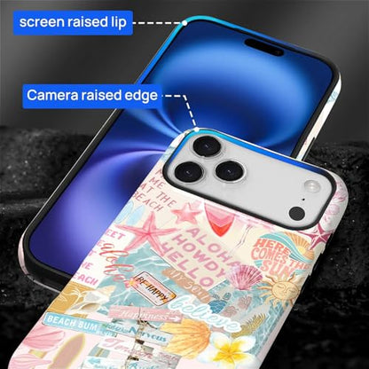 Case Compatible with iPhone 17 Pro Max, Cute Dual Layer Hybrid Phone Cover, Military Grade Drop Protection, Aesthetic Shockproof Phone Case for Women Girls, Pastel Pink Summer Collage - color: Pastel Pink Summer Collage, size: Iphone 17 Pro Max