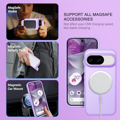BENTOBEN for Google Pixel 9 Case [Compatible with Magsafe] Translucent Matte Magnetic Pixel 9 Case Slim Fit Shockproof Women Men Girls Boys Protective Phone Cases for Google Pixel 9 6.3", Light Purple - color: Light Purple