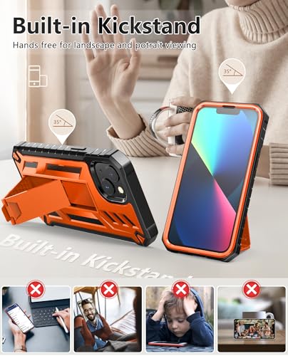 for iPhone 13/14/15 Phone Case: for iPhone 16e Protective Cover with Belt Clip Holster | Durable Dual-Layer Design with Built-in Kickstand | Heavy Duty Military Grade Hard Protection Shock Proof | Built-in Screen Protector, 20FT Military-Grade Drop Shockp