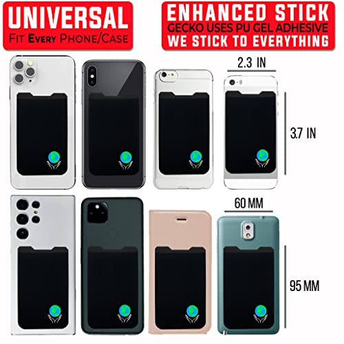 Phone Wallet - Adhesive Card Holder - Cell Phone Pouch - Stick on Lycra Pocket by Gecko - Carry Credit Cards and Cash - color: EARTH BLACK