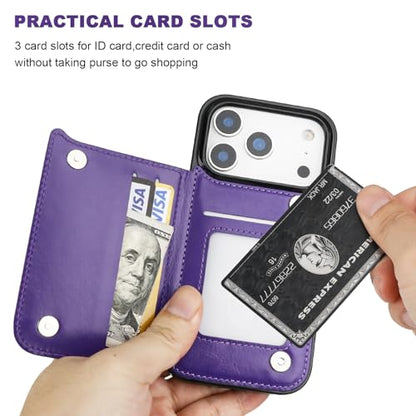 ONETOP for iPhone 17 Pro Wallet Case with Credit Card Holder,Purple | Kickstand,ID/Cash Holder,Case Wallet with Card Slots,Double Magnetic Clasp,Durable PU Leather Shockproof Cover for Women Men - color: Purple