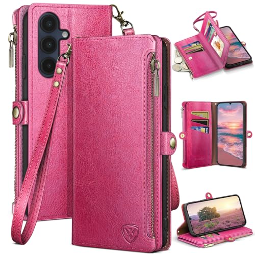 XcaseBar Compatible with Samsung Galaxy A16 5G Wallet case with Zipper Credit Card Holder【RFID Blocking】,Flip Folio Book PU Leather Phone case Shockproof Cover Women Men for Samsung A16 case Rose Red - color: Rose Red
