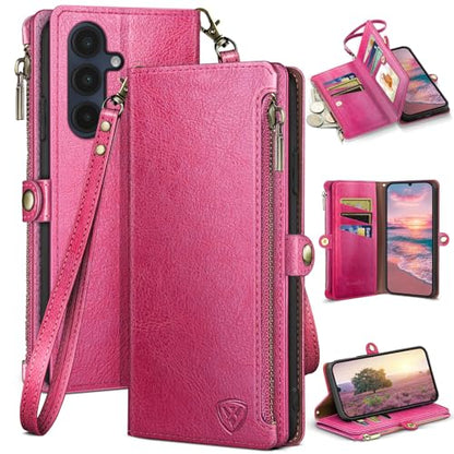 XcaseBar Compatible with Samsung Galaxy A16 5G Wallet case with Zipper Credit Card Holder【RFID Blocking】,Flip Folio Book PU Leather Phone case Shockproof Cover Women Men for Samsung A16 case Rose Red - color: Rose Red