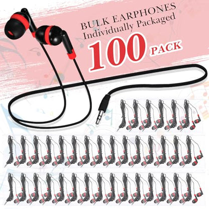 Kanayu 100 Pack Wired Earbuds Bulk for Classroom, No Mic 3.5mm, Red - color: Red