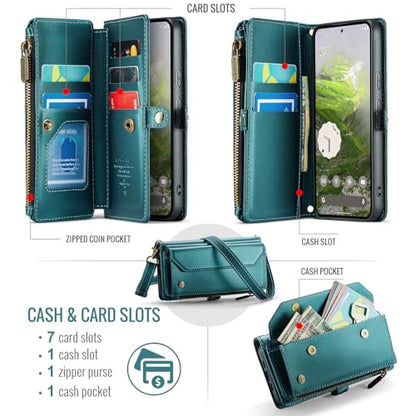 for Google Pixel 10a 6.3" Case, Women Men Multi-Function Wallet Case with Stand RFID Blocking Includes Shoulder Strap Wrist Strap Google Pixel 10a (Green) - color: Green