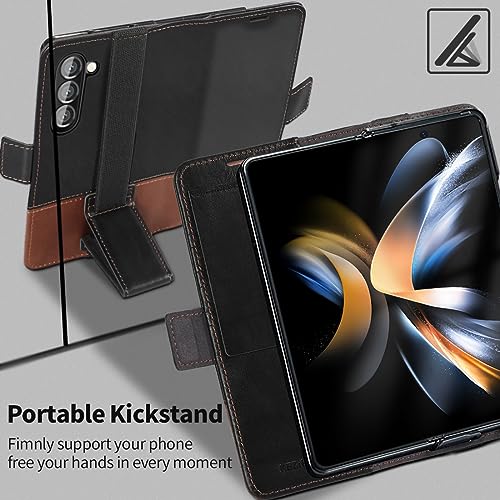 KEZiHOME Genuine Leather Wallet Case for Samsung Galaxy Z Fold 6 - color: Black Brown, size: Galaxy Z Fold 6 Case