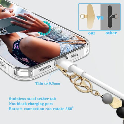 Silicone Beaded Phone Wrist Strap, Phone Bracelet Strap with Tether Tab Elastic Hands Free Wristlet Strap - color: Black Grey