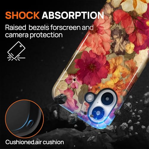 Case for iPhone 16, Shockproof Hybrid Protective Phone Case, Dual-Layer Drop Protection Anti-Scratch, Pressed Flower - color: Pressed Flower, size: iPhone 16