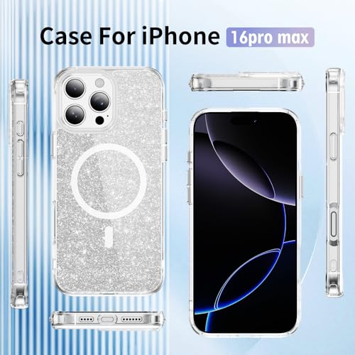 LEMAXELERS Clear Sparkly Magnetic Case for iPhone 16 Pro Max -Clear SF | Glitter Anti-Yellowing Slim TPU Bumper Compatible with Magsafe Shockproof Protective Transparent Cover - color: Clear, size: iPhone 16 Pro Max