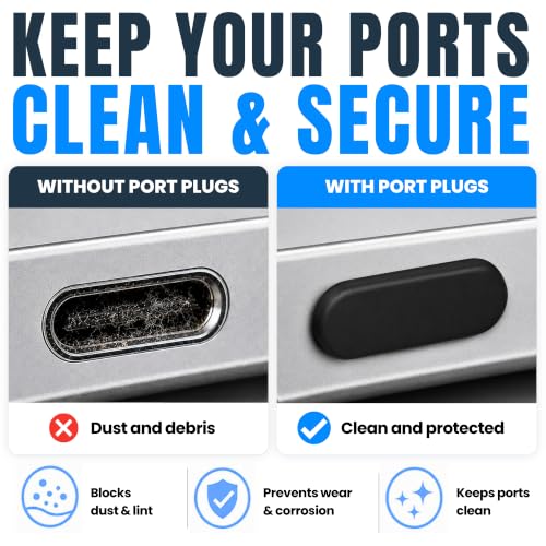 USB C Dust Plugs 50 Pack with Cleaning Brush, Charging Port Covers, Black - color: Black, 50 Pack