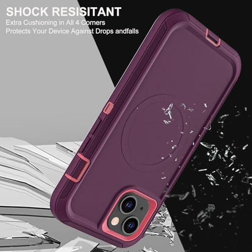 YKHJKLEC for iPhone 15 Case, Compatible with Magsafe, Military Grade 3 in 1 Heavy Duty Shockproof/Drop Proof/Dust Proof Case with 2Pcs Tempered Glass Screen Protector (New-Purple/Pink) - color: New-Purple/Pink
