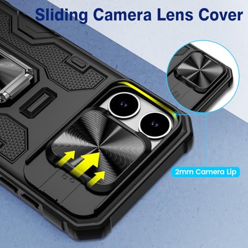 VEGO for iPhone 16 Pro Max Case with Belt Clip Holster and Kickstand Black | Slide Camera Lens Protector & Ring Kickstand Military Grade Heavy Duty Protection Cover for iPhone 16 ProMax - Black - color: Black