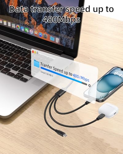 USB C Multi Charging Cable 30cm, 5V/3A USB C Splitter 1 in 3 Out, Type C Splitter Cable Male to 3 Male, Supports Data Sync & Charging for Phones, Tablets, Cameras, Power Banks (2Pack) - style: Type-C male to 3 Type-C male 30cm