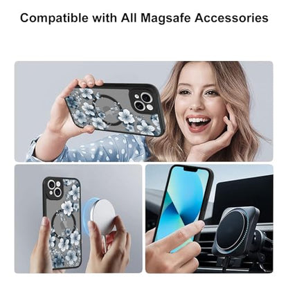 Magnetic for iPhone 13 Case,White Flower | [Compatible with MagSafe] Cute Fashion Translucent Matte Hard Back Shockproof Anti-Scratch Phone Case,Ink Flower - color: Ink Flower, size: iPhone 13