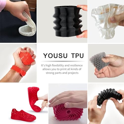 YOUSU TPU Filament 1.75mm, 95A TPU 3D Printer Filament, Soft Elastic & Durable, Easy Print No Stringing, High Strength for Phone Case, Wearables & Functional Parts, Gray,1kg（2.2lbs）. - color: E4-tpu Grey, size: E- TPU