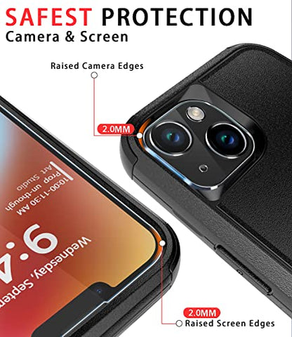 Diverbox for iPhone 14 Case [Shockproof] [Dropproof] [Tempered Glass Screen + Camera Lens Protector] Heavy Duty Protection Phone Case Cover for iPhone 14 6.1inch - color: BLACK-3in1