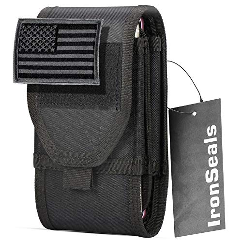 Double Capacity Phone Holster, Tactical Molle Belt Pouch with Flag Patch for iPhone 17 Pro Max/16 Pro Max/16Pro/15ProMax/14 Pro Max/13 Pro Max, Samsung S25, Size Large Extra Stiffness - color: Black